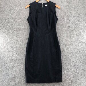 Calvin Klein Dress Womens 2 Black Dark Chambray Sheath Knee Length Sleeveless